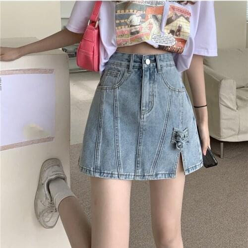 Denim Short Skirt Female Summer New Split A-line Skirt High Waist Thin Hip Skirt