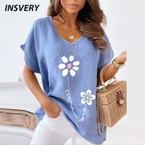 Elegant Women Loose Shirt Summer V Neck Short Sleeve Blouse Shirts Casual Floral Print Ladies Tops Fashion Shirts For Women