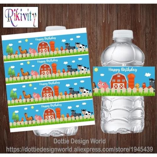 Rikivity Personalized Farm Animals Water Bottle Wine Labels Candy Bar Wrapper Stickers Baby Shower Birthday Party Decoration