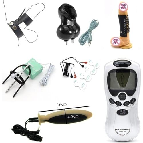 Electric Shock Penis Cock Cage Chastity Device Ring Penis Plug Electro Ball Ring Anal Plug Stimulation Sex Toys For Men