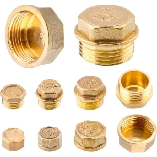 1"1/4"1/8"3/8"1/2"3/4"2" Male Thread Brass Copper Pipe Hex Head Plug Inner Outer Blocking Cap Plumbing Fitting Adapter Connector