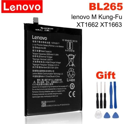 Lenovo Original Battery BL265 For Lenovo XT1662 Battery For MOTO M XT1662 XT1663 Battery 3000mAh Batterie + Free Tools
