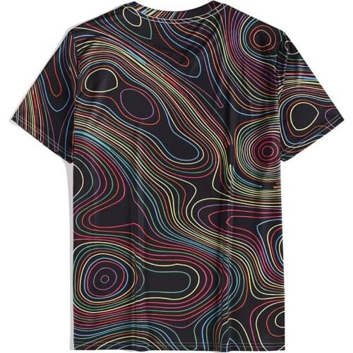 Summer New Street Line Abstract Pattern Short-sleeved Casual Fashion Mens T-shirt Breathable -40