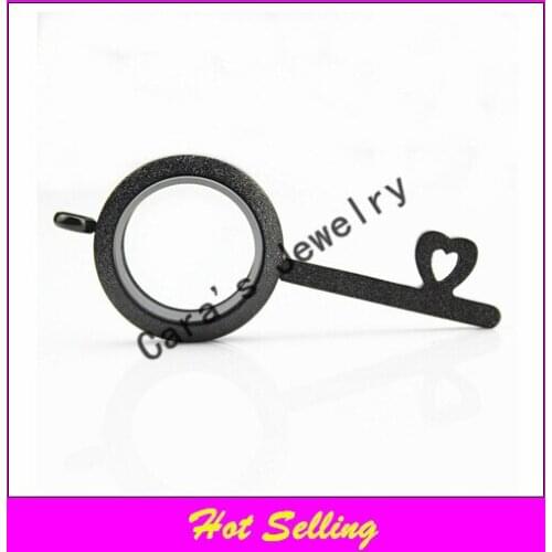 Hot selling 316l stainless steel twist floating locket black screw sparkles key locket pendant 25mm