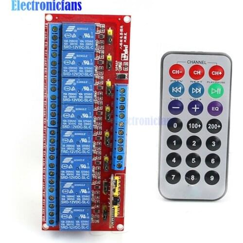 8 Channel DC 12V Multi-function Infrared Remote Control Relay Module With Dual Trigger Two-way Driver IC Module Bidirectional
