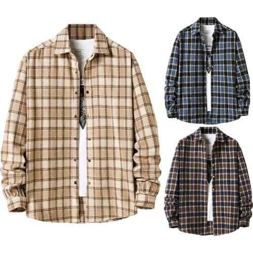 Men Flannel plaid shirt mens style jacket New Autumn Casual Long Sleeve Shirt Soft Comfort Slim Fit Styles Brand Man Plus Size