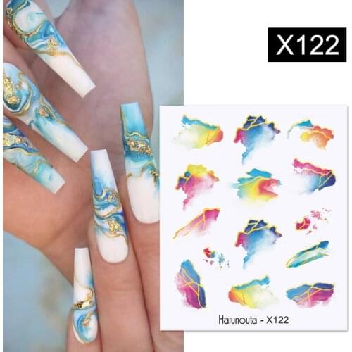 Harunouta Black Blue Marble Blooming Design Water Decal Sticker Geometry Flower Leaf Tree DIY Slider Decor Foil Manicures Wraps