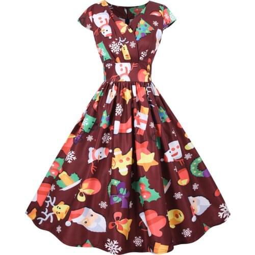 2020 New Womens Christmas Short Sleeve V-Neck Casual Fashion Print Leisure Time Simplicity Slimming Show Thin Grace Dress