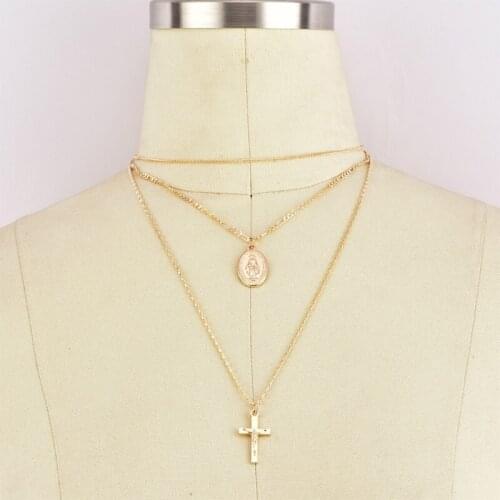 New Fashion Necklace Personality Multilayer Cross Necklace Notre Dame Female Necklace Selling Jewelry Wholesale