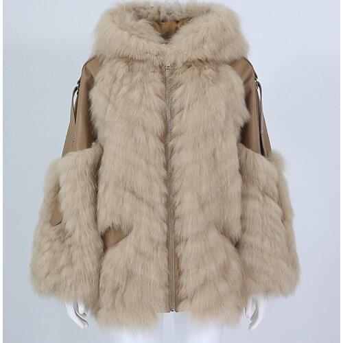 OFTBUY 2021 Real Fur Coat Winter Jacket Women Natural Fox Fur Hooded Sheep Genuine Leather Outerwear Streetwear Thick Warm New