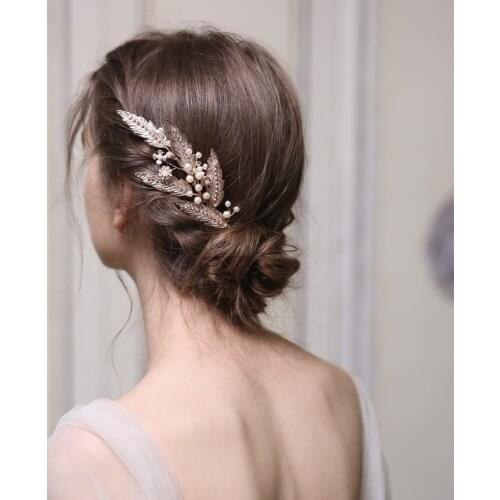 Simple Leaf Wedding Comb Hair Piece Pearls Women Jewelry Handmade Bridal Accessories Hair Ornament