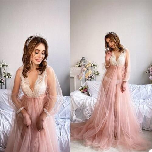 Luxury Customised Princess Maternity Dresses Pink Gown for Photoshoot Elegant Lingerie Floor Length Bathrobe Nightwear
