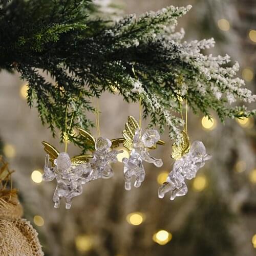 Christmas Tree Hanging Transparent Angel Decoration for Home Xmas Party Wedding Ornament Plastic Pendants Gifts New Year 2022