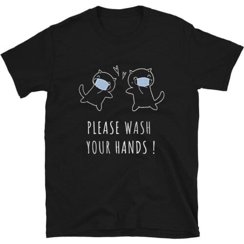 Please Wash Your hands Unisex Cute Shirt Cat Shirt For Gift 100%Cotton Kawaii Fashion O Neck graphic Mama Short Sleeve Top Tees