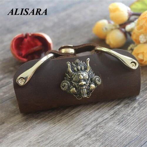 Key case Vintage Leather Key Wallet Keychain Pocket Holder Key Organizer Holder Dark brown Personalized name Dragon sculpture