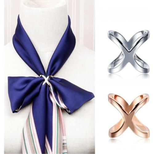 High Quality Cross Bow Scarf Clip Metal Button X Shape Brooches Scarves Buckle Square Shawls Jewelry Accessories