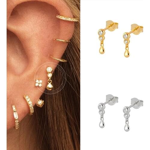 925 Silver Ear Needle Tiny Water Droplets Studs Earrings for Women Gold Silver Color Crystal Zircon Earrings Female Jewelry A30