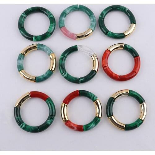 New Marbling Acrylic Curved Beads Charm Bracelets For Women Gold Color Resin Beaded Tube Charm Bracelet & Bangle Fashion Jewelry