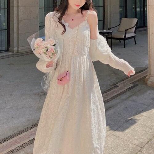 Summer Elegant White Floral Dress Women Lace Embroidery Backless Sexy Strap Dress 2021 Party Designer V-Neck Korean Midi Dress
