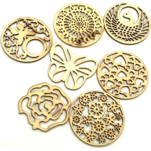 10PCS Mixed Wooden Wall Sign Flower of Life Shape Coaster Laser Cut Wood Wall Art DIY Craft Making Geometry Ornament Home Decor