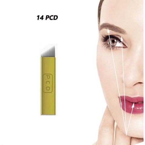 Tattoo Blade Needle 100 PCS 14 Needles 14 PCD Golden Color Microblading PCD Tattoo Needle For Eyebrow Tattoo Pen Tattoo Blade