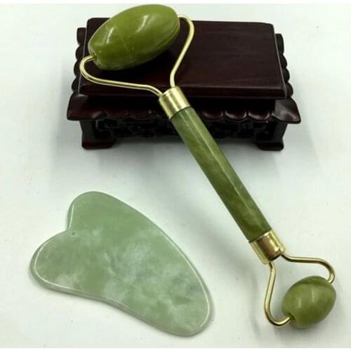 2PCS Facial Massage Jade Roller Face Neck Gua Sha Facial Roller Massager Natural Stone Chinese Medicine Board Scraping Tool 20#1