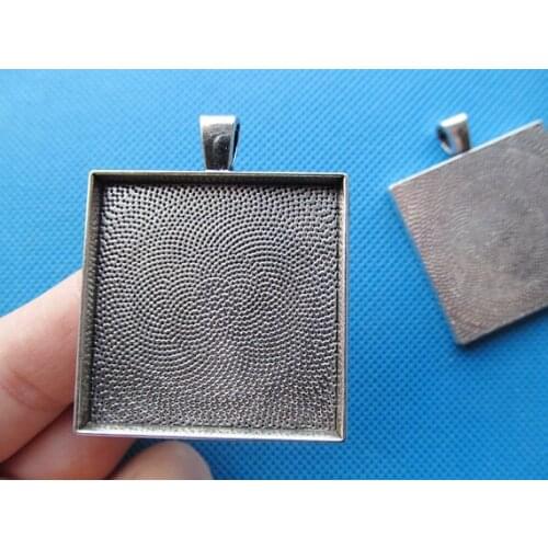 20pcs Antique Bronze/Antique Silver tone Base Setting Tray Bezel Pendant Charm Finding,fit 35mm Square Cabochon/Cameo,DIY