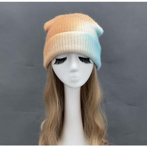 2021 Gradient Rabbit Wool Hat Thick Warm Hat High Quality Winter Women Cap