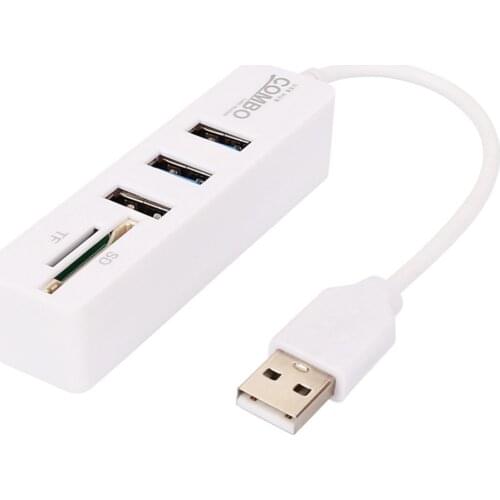 3-Port HUB External Card Reader Portable Plastic USB 2.0 Cable Hub Network Adapter PC Accessory