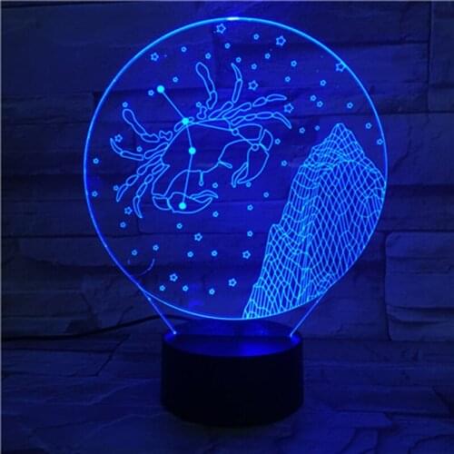 Zodiac Cancer 3D Illusion Lamp Christmas Gift Nightlight Kids Bedroom Decoration Indoor Lighting Decor LED Novelty Table Lights