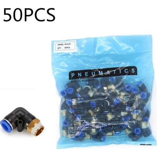 50PCS PL pneumatic connector pipe fitting 4-12mm hose OD 1/8 "1/4" 3/8 "1/2" thread tube elbow connector tube Air Push In mount