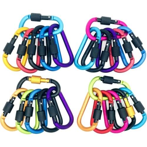 10 Color 8*80mm D type hook Carabiner Aluminum spring hook with nut Backpack key hook Hiking Camp Outdoor Climbing Equipment