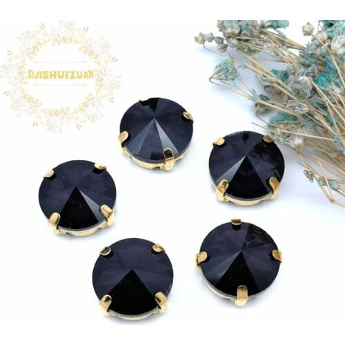 Free shipping Deep Purple Round Glass Crystal sew on rhinestones with gold claw Diy wedding dress accessories