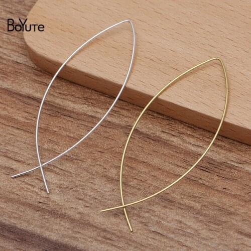 BoYuTe (100 Pieces/Lot) 60MM Metal Brass Fish Shaped Ear Wire Hooks Diy Handmade Earring Accessories