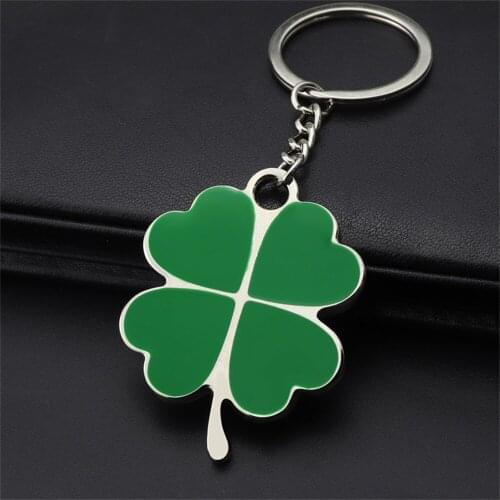Green Four-Leaf Clover Fortune Keychain Creative Key Ring Gift For Friend Lover Bag Ornaments Accessories
