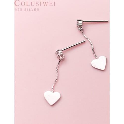 Colusiwei Classic Genuine 925 Sterling Silver Romantic Heart Love Shape Dangle Earrings for Women Fashion Earrings Jewelry