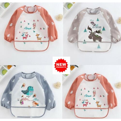 Pudcoco 2020 Baby Child Feeding Bibs Apron Waterproof Cloths Long Sleeves with Food Catcher
