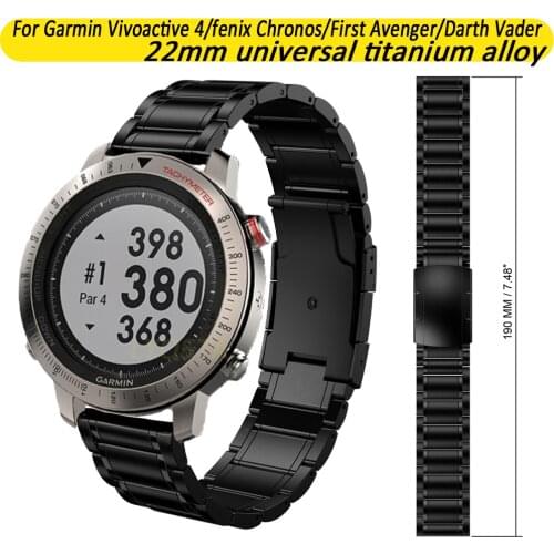 For TicWatch Pro 2020/S2 Titanium Metal Watch Strap For Garmin Darth Vader/First Avenger/Vivoactive 4 Bracelet 22MM Black Silver