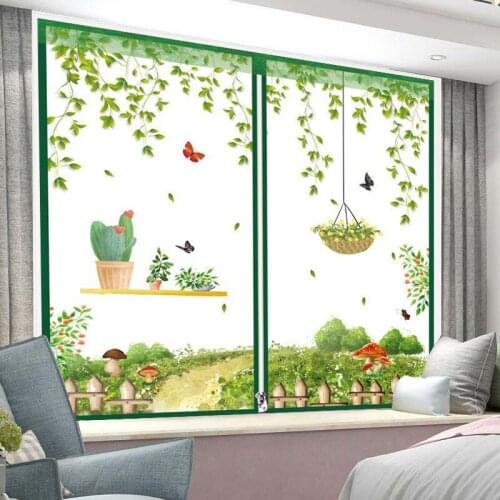 Home Green Pastoral Hanging Basket Bedroom Door Window Mesh Screen Zipper Opening Yarn Fly Anti-Mosquito Net Curtain Removeable