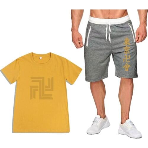 Tokyo Revengers Anime Cosplay T-shirt Shorts Suit Solid Loose Oversize Men Tracksuit Sportsuit Streetwear Two Piece Summer New