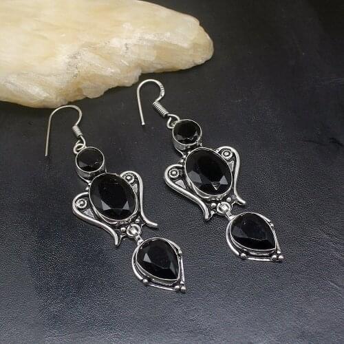 Gemstonefactory Big Promotion Unique 925 Silver Vintage Black Onyx Fancy Women Ladies Gifts Dangle Drop Earrings 20211867