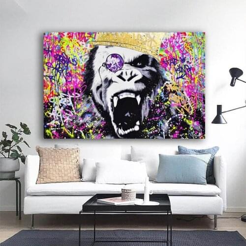Graffiti gorilla canvas painting wall canvas prints animal pictures for living room modern decoration pictures street art