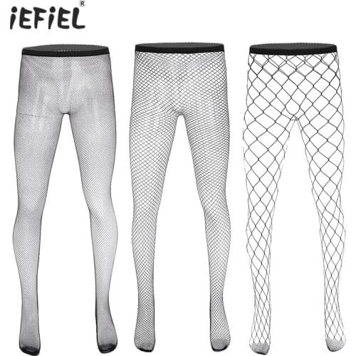 IEFiEL Mens See Through Sheer Fishnet Leggings Pantyhose Stockings Good Stretchy Closed Toes Hollow-out Pantyhose Exotic Hosiery
