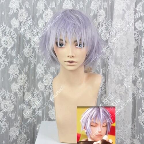 Game Kingdom Hearts Riku Cosplay Wig Short Light Blue Purple Heat Resistant Synthetic Hair Wigs + Wig Cap