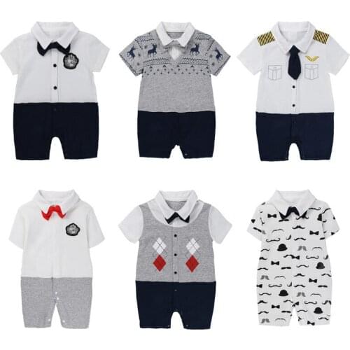 New Fashion Beach Style Summer Baby Boys Romper Short Sleeve Gentleman Infant Jumpsuit Newborn Boy Formal Clothes