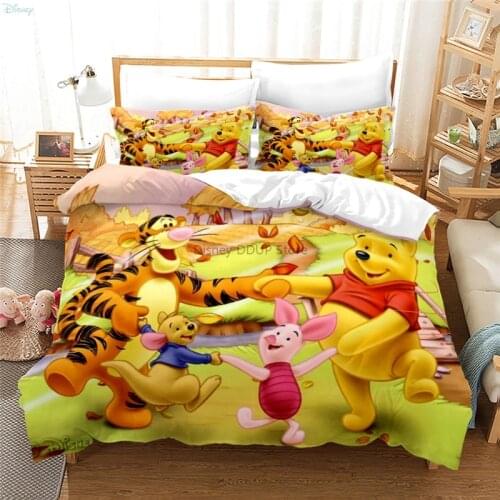 Cute Cartoon Pooh Bear Bedding Set Winnie The Pooh Duvet Cover Set Pillowcase Boys Girls Bedroom Decor Twin Full Queen King Size