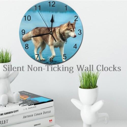 Cute Dogs Round Wall Clocks Numeral Digital Dial Mute Silent Digital Clocks Battery Operated KitchenClock Living Home Wall Decor