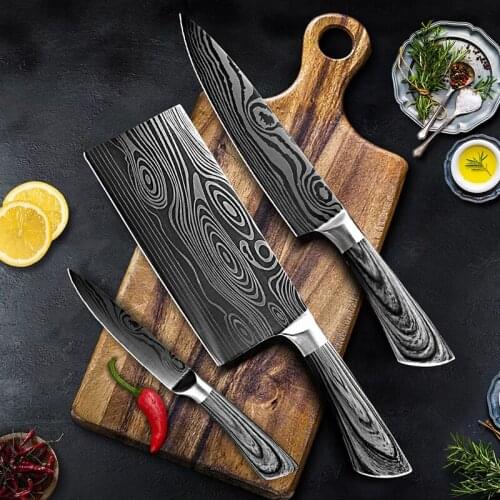 5 7 8 inch Kitchen Knife Stainless Steel Utility Cleave 5CR15 Chef Knife Damascus Drawing Meat Santoku Kitchen Cooking Tools