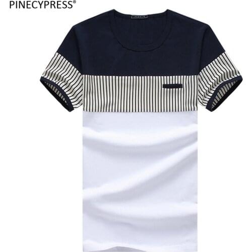 95% Cotton 5% Spandex Man Stripe T Shirt Short Sleeves Summer Navy Blue White Quality Round Neck Male Fashion O-neck Men T-shirt