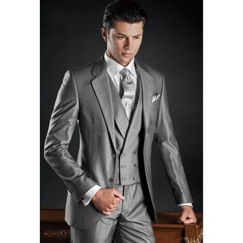 2019 Suits Men Notch Lapel Slim Fit 3 Pieces Groomsmen Suits Wedding Groom Tuxedo Men Suit Set Regular Style (Jacket+Vest+Pants)